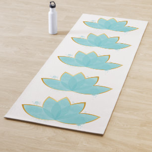 Tapis De Yoga Floral Lotus Aquarelle Mer Bleu & Faux Or