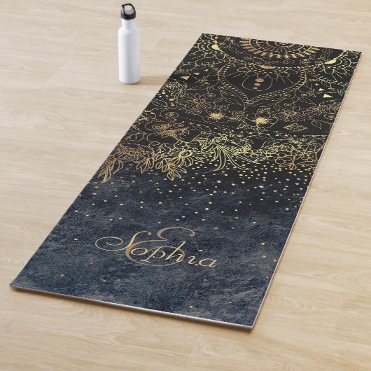 Tapis De Yoga Floral Mandala or bleu (En situation)