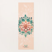 Tapis De Yoga Floral Mandala Peach Rose Vert Chic Nom Monogramme (Dos)