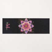 Tapis De Yoga Floral Mandala rose violet Nom élégant Monogramme (Devant (Horizontal))