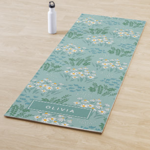 Tapis De Yoga Floral moderne marguerite bleu girly élégant él