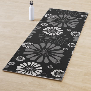 Tapis De Yoga Floral noir et blanc rétro