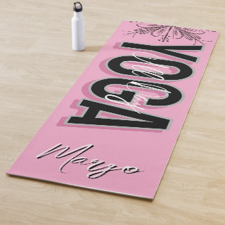 Tapis De Yoga Floral Pink Hand Drawn Name Yoga Mat