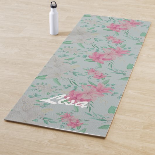 Tapis De Yoga Floral Rose Et Blanc  (En situation)