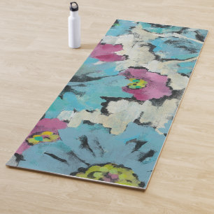 Tapis De Yoga Floral rose et bleu graphique