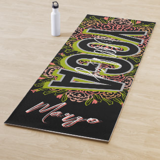Tapis De Yoga Floral Yellow Hand Drawn Name Yoga Mat