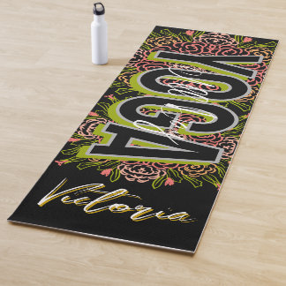 Tapis De Yoga Floral Yellow Hand Drawn Name Yoga Mat