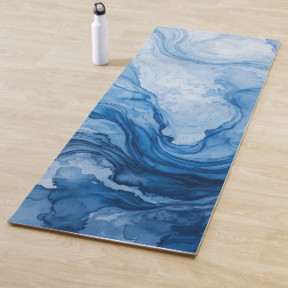 Tapis De Yoga Flux Bleu Harmonieux Abstrait Bleu Blanc