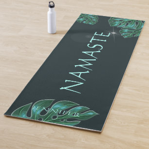 Tapis De Yoga Foliage tropical moderne d'Emeraude foncé