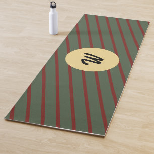 Tapis De Yoga Forêt verte et rayures bordeaux Monogramme