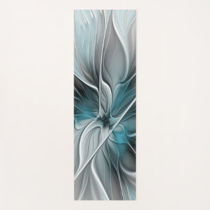 Tapis De Yoga Fractal Floral Moderne Abstrait Fleur Bleu Gris