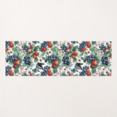 Tapis De Yoga Fraises Blueberries et papillons Floral (Devant (Horizontal))