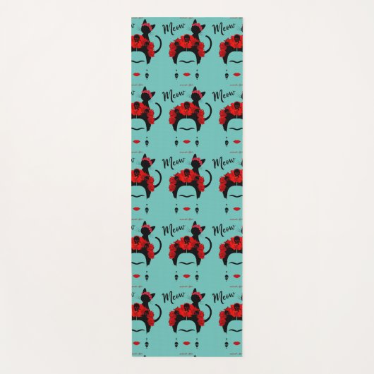 Tapis De Yoga Frida Kahlo portrait et mignonne meow Mexicain Cha (Devant)