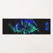 Tapis De Yoga Fun Effrayant Neon bleu Turquoise crâne Monogramme (Devant (Horizontal))