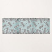 Tapis De Yoga Fun Glittery Argent Ananas (Devant (Horizontal))