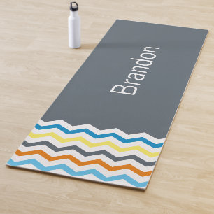Tapis De Yoga Garçons Chevron Gris Bleu Orange Motif personnalis