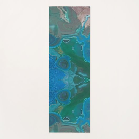 Tapis De Yoga Gemme Marbrée Bleu Vert Abstrait (Devant)
