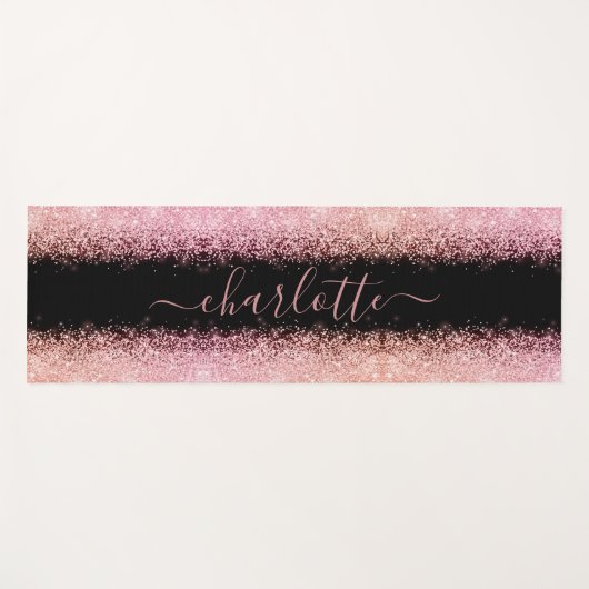 Tapis De Yoga Girly Trendy Rose Gold Parties scintillant Nom du (Devant (Horizontal))