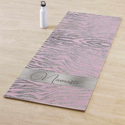 Tapis De Yoga Glittery Silver Zebra Imprimer sur rose Personnali (En situation)