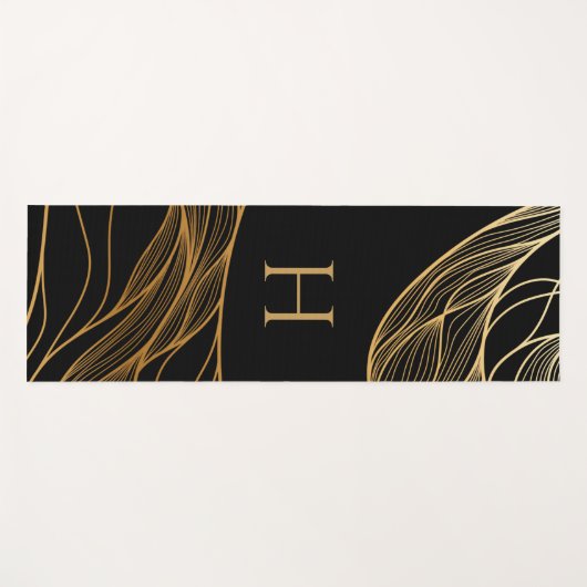Tapis De Yoga Gold and Black Modern Pattern Monogram (Devant (Horizontal))