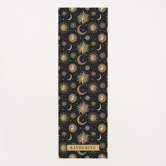 Tapis De Yoga Gold Black Celestial Sun Moon Star Exercice (Devant)