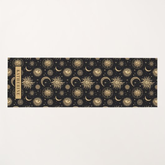 Tapis De Yoga Gold Black Celestial Sun Moon Star Exercice (Devant (Horizontal))