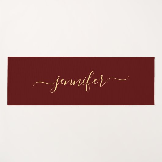 Tapis De Yoga Gold Calligraphy Script Personalized Name Maroon (Devant (Horizontal))