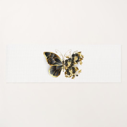 Tapis De Yoga Gold flower Butterfly with Black Orchid (Devant (Horizontal))