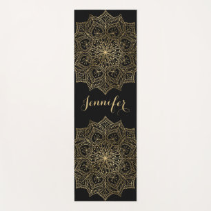 Tapis De Yoga Gold Mandala Flower Nom personnalisé Black Yoga M