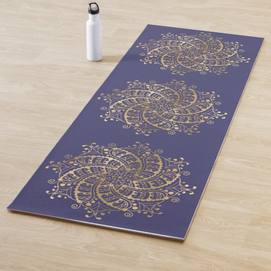 Tapis De Yoga Gold Mandala Navy Blue Boho (En situation)