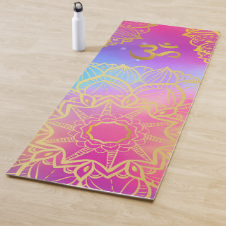 Tapis De Yoga Golden Om Boho Rainbow Watercolor Mandala