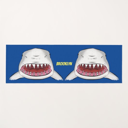 Tapis De Yoga Grand requin blanc moyen dessin animé (Devant (Horizontal))