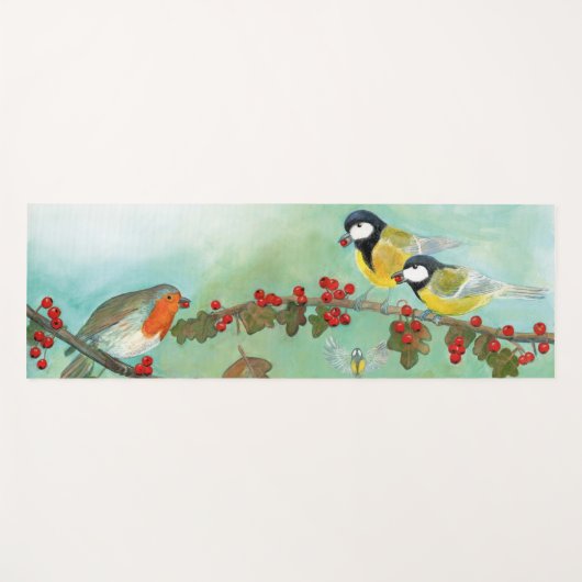 Tapis De Yoga Grands Tit Birds, Red Robin & Hawthorn Berries (Devant (Horizontal))