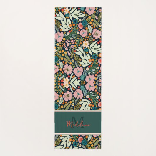 Tapis De Yoga Gras Rustique Fleurs de Jardin Nom Motif Monogramm (Dos)