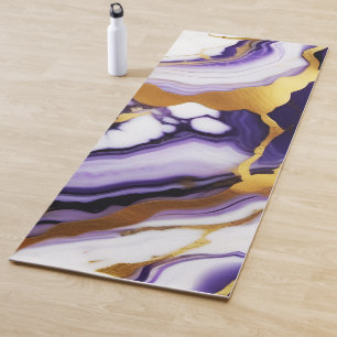 Tapis De Yoga Gras Trendy violet jaune or faux marbre