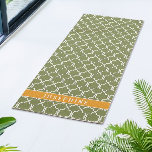 Tapis De Yoga Green And Orange Trellis Pattern With Custom Name