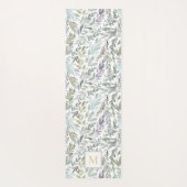 Tapis De Yoga Green Blue Botanical Watercolor Monogram Name (Dos)