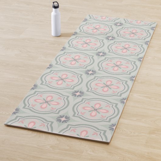 Tapis De Yoga Green Pastel Floral Tiles (En situation)
