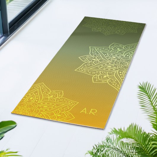 Tapis De Yoga Green To Yellow Gradient Asymmetric Mandala