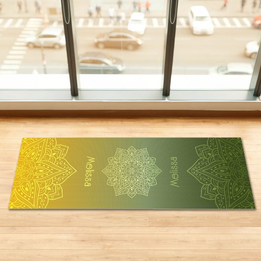 Tapis De Yoga Green To Yellow Gradient Mandala With Name