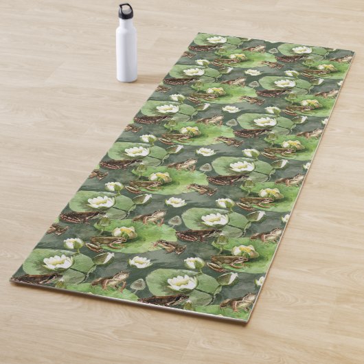 Tapis De Yoga Grenouilles vert et blanc nénuphars (En situation)