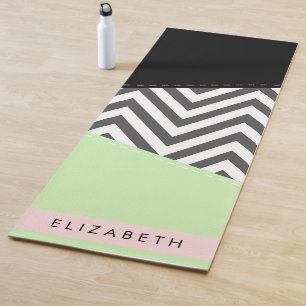 Tapis De Yoga Grey Zigzag, Grey Chevron, Mint, Votre Nom