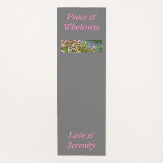 Tapis De Yoga gris, rose, eau, fleurs, votre texte & image (Devant)