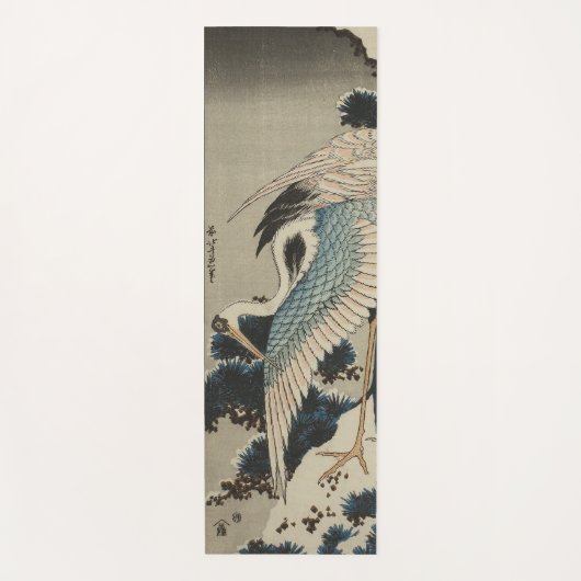 Tapis De Yoga Grues sur un pin couvert de neige Hokusai (Devant)