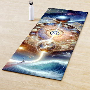 Tapis De Yoga Guérir le monogramme de la vague spirituelle céles