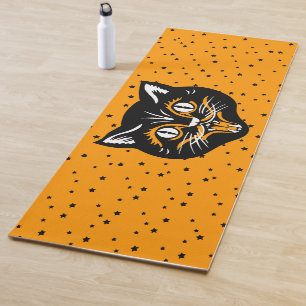 Tapis De Yoga Halloween en chats noirs Vintages face à l'étoil