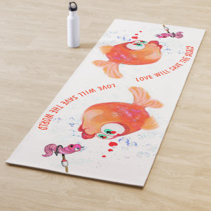 Tapis De Yoga Happy Fish and Worm Funny Yoga Mat - Texte personn