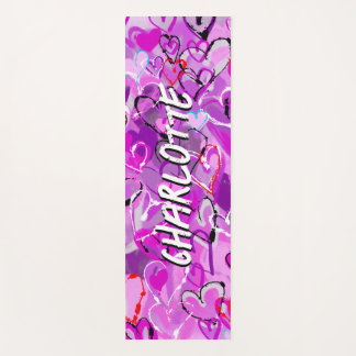 Tapis De Yoga Harmonie violette : Coeurs de graffitis