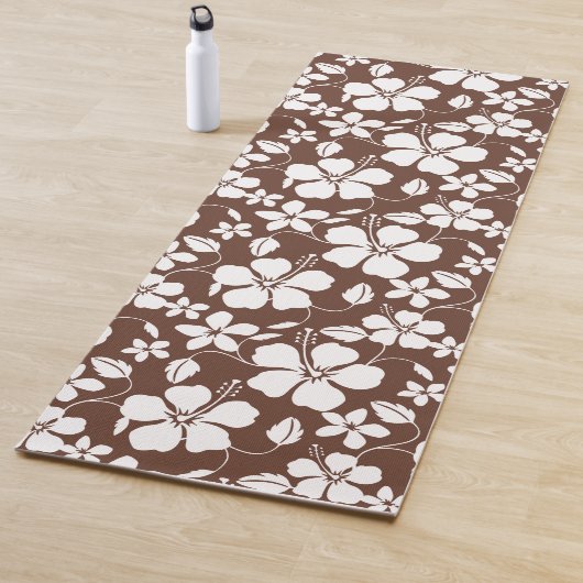 TAPIS DE YOGA HAWAIIAN HULA (HIBISCUS) BROWN (En situation)