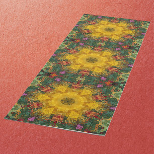 Tapis De Yoga Hex Mandala jaune vert et orange